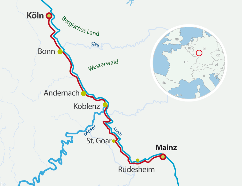 Map Bike Cruise Rhine valley: Strasbourg - Mainz
