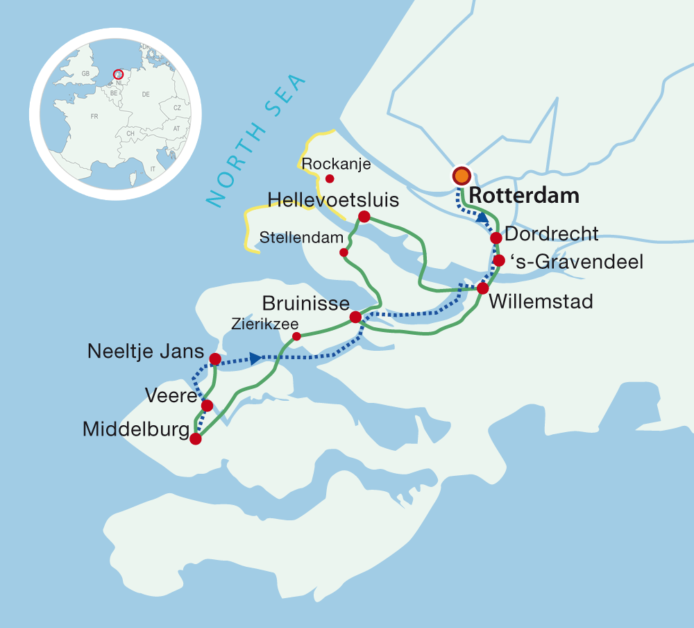 Map Bike & Barge from Rotterdam to the 
Province of Zeeland