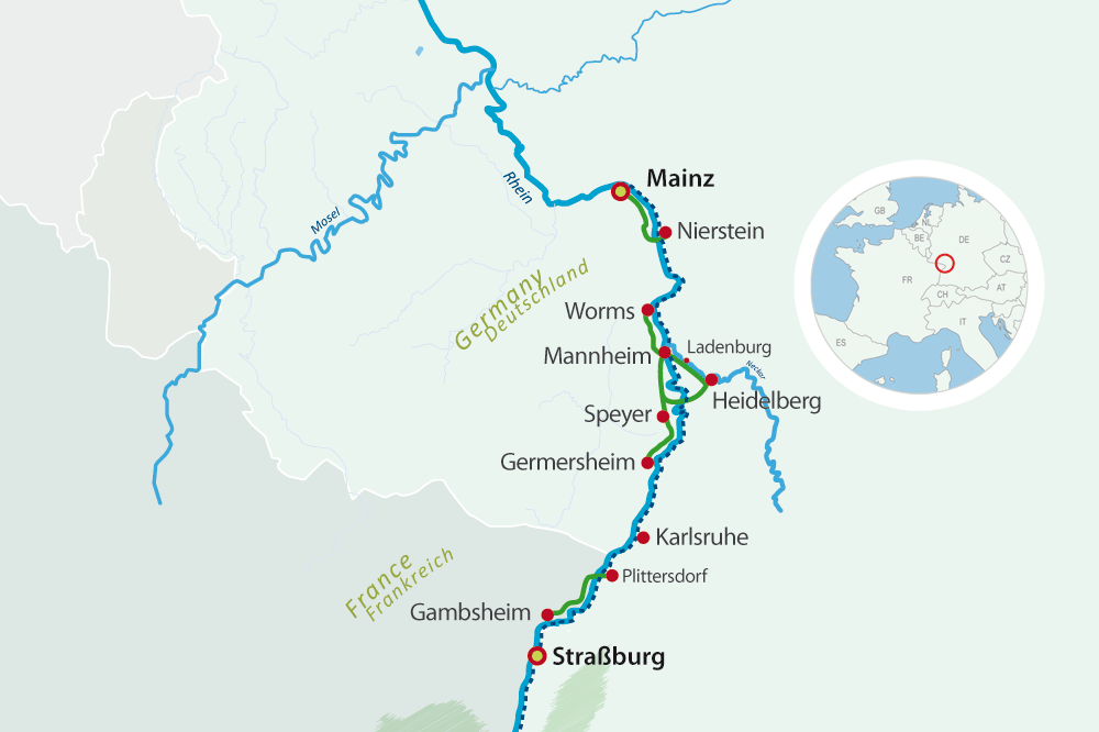 Map Rhine: Mainz - Strasbourg 