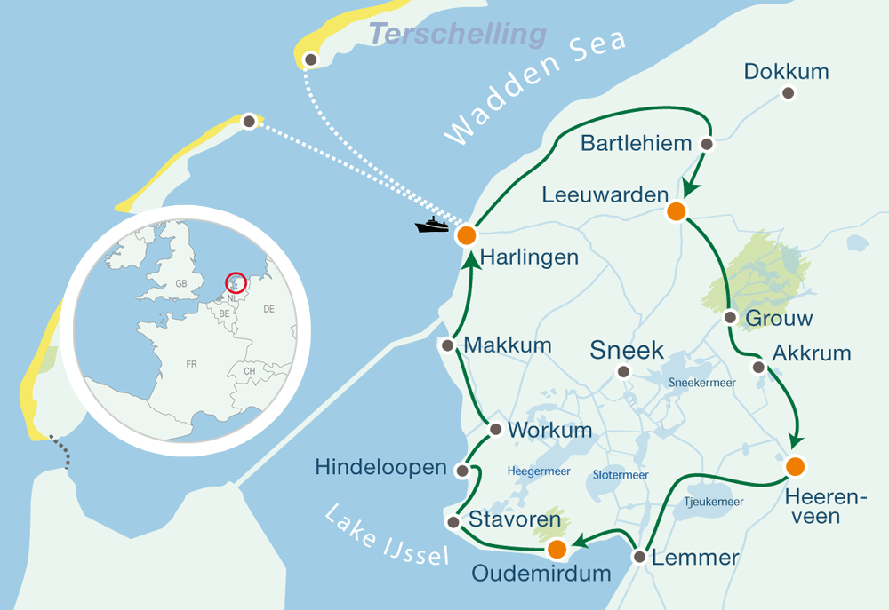Map cycling holidays holland
