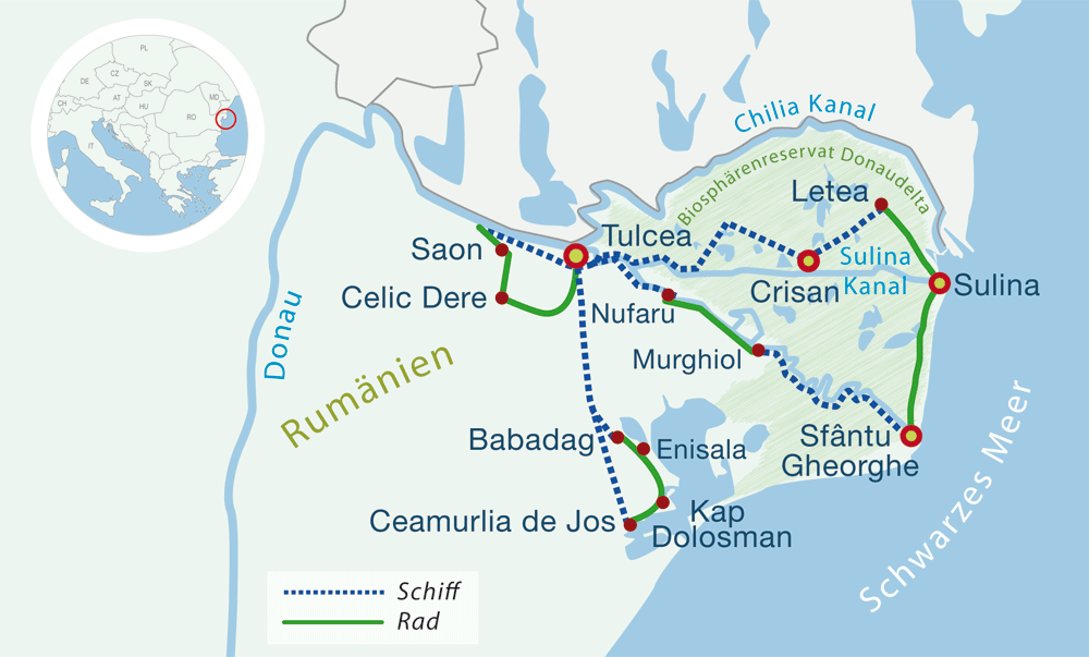 Map boat bike tours danube delta