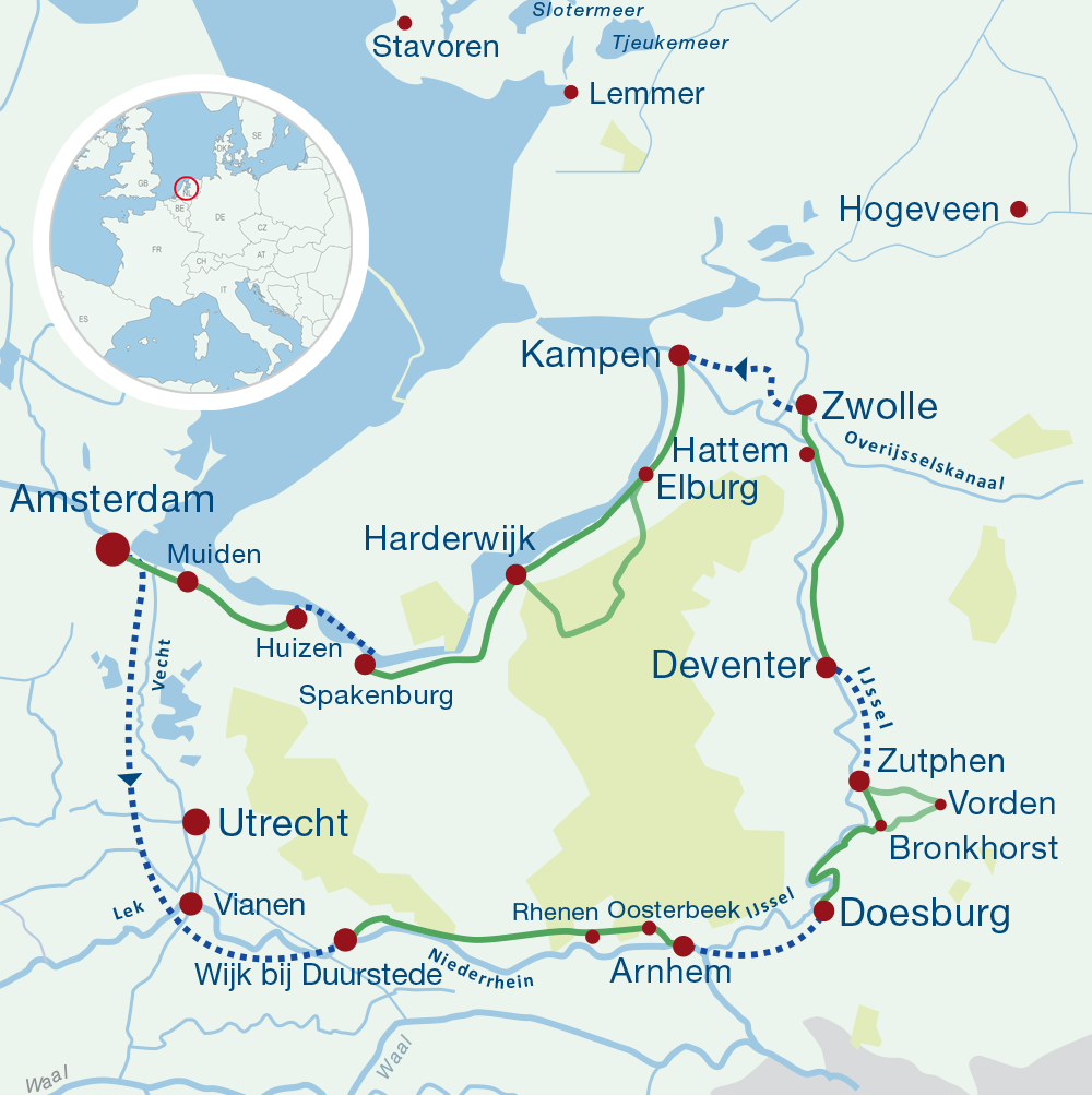 Map cycling holidays Holland: Hansa Highlights