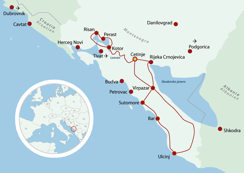 Map Montenegro Cycling Holiday