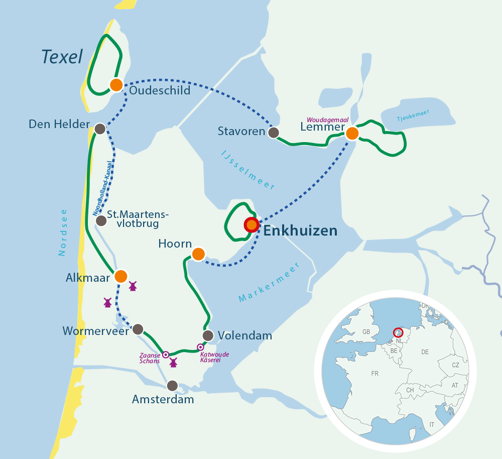 Map cycling holidays Holland